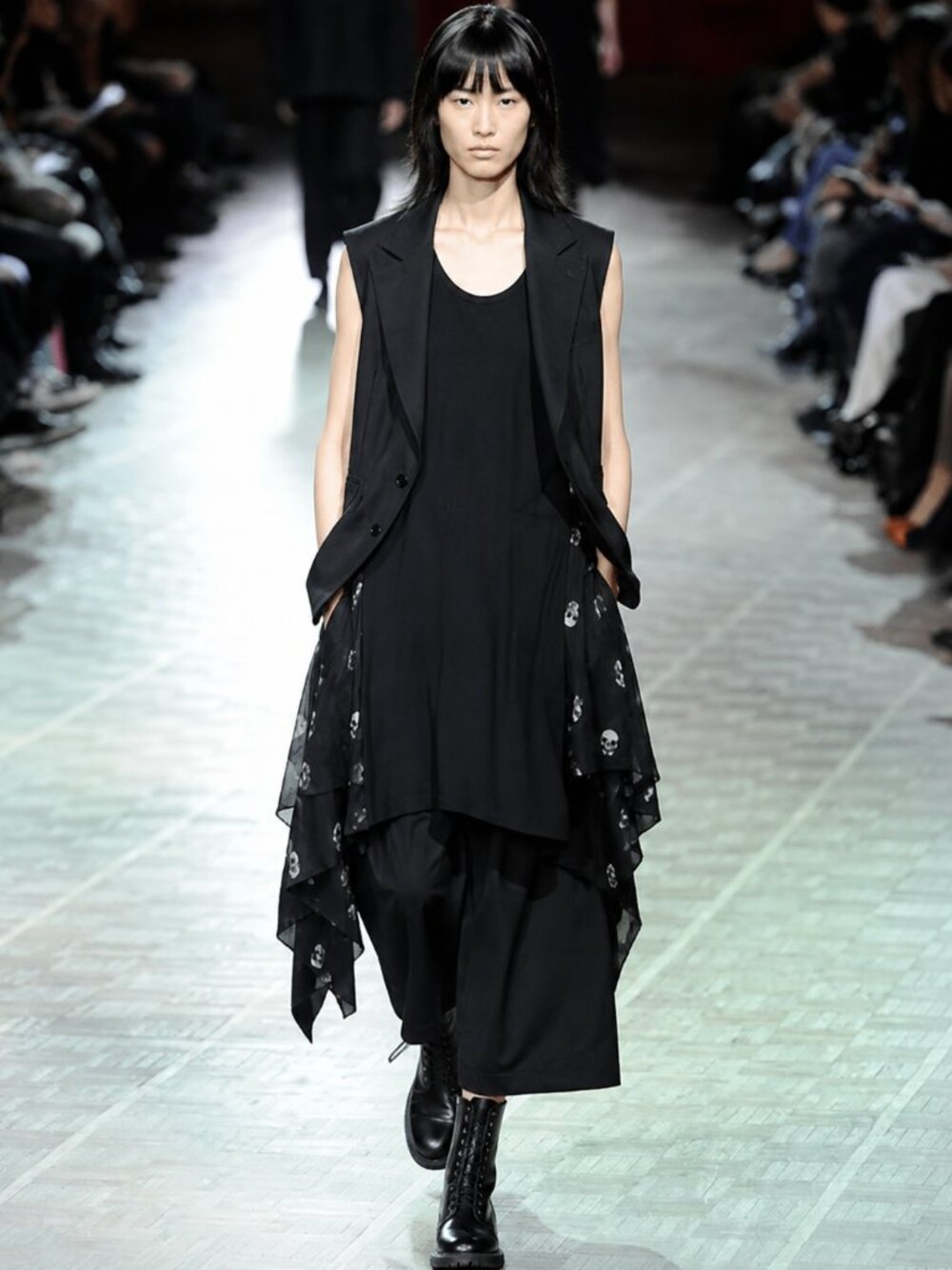 Limi Feu RARE RUNWAY Black Skull & Dove Print High-Low Dress
